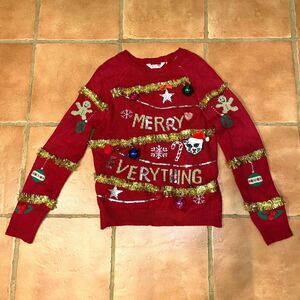 No Boundaries Merry Everything Ugly Christmas Sweater Cat Embroidered L 11-13
